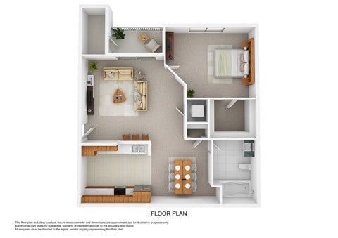 Floor plan for 1 bed, 1 bath, 758 sqft